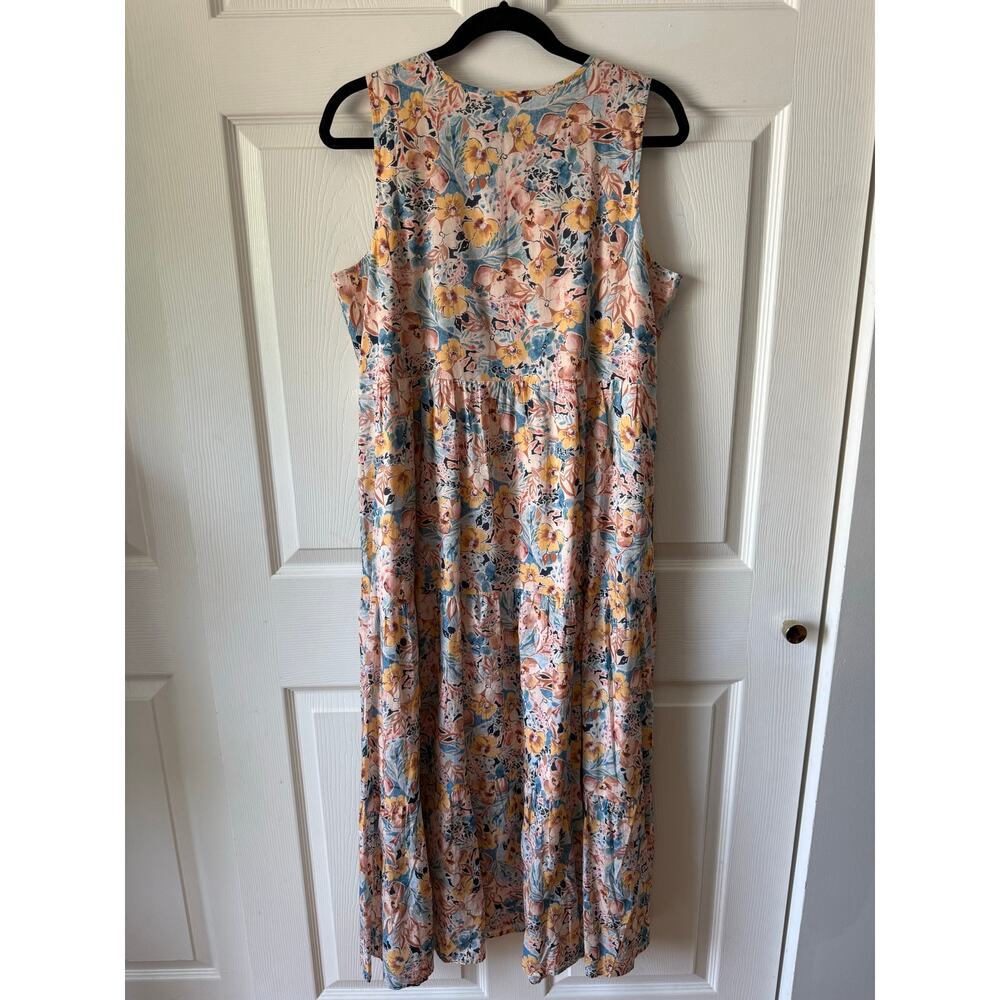 J. Jill NWT Floral Tiered Maxi Dress 100% Cotton Sleeveless Lined Size M Prarie - Picture 2 of 7